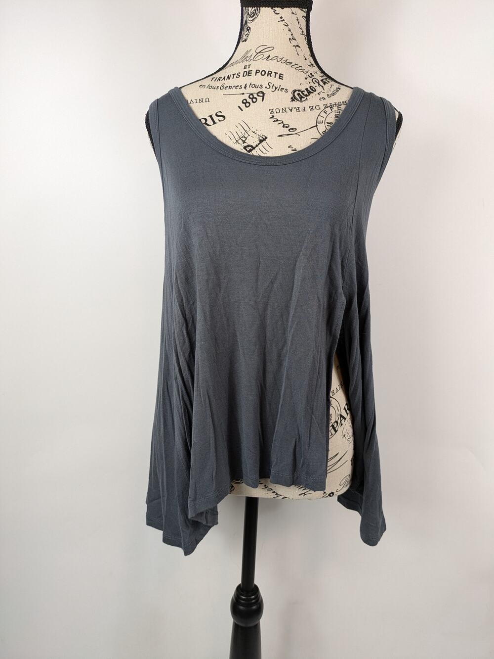 Rock Etiquette Womens Size Small Tank Top Dark Gray Scoop Neck Front Split Biker